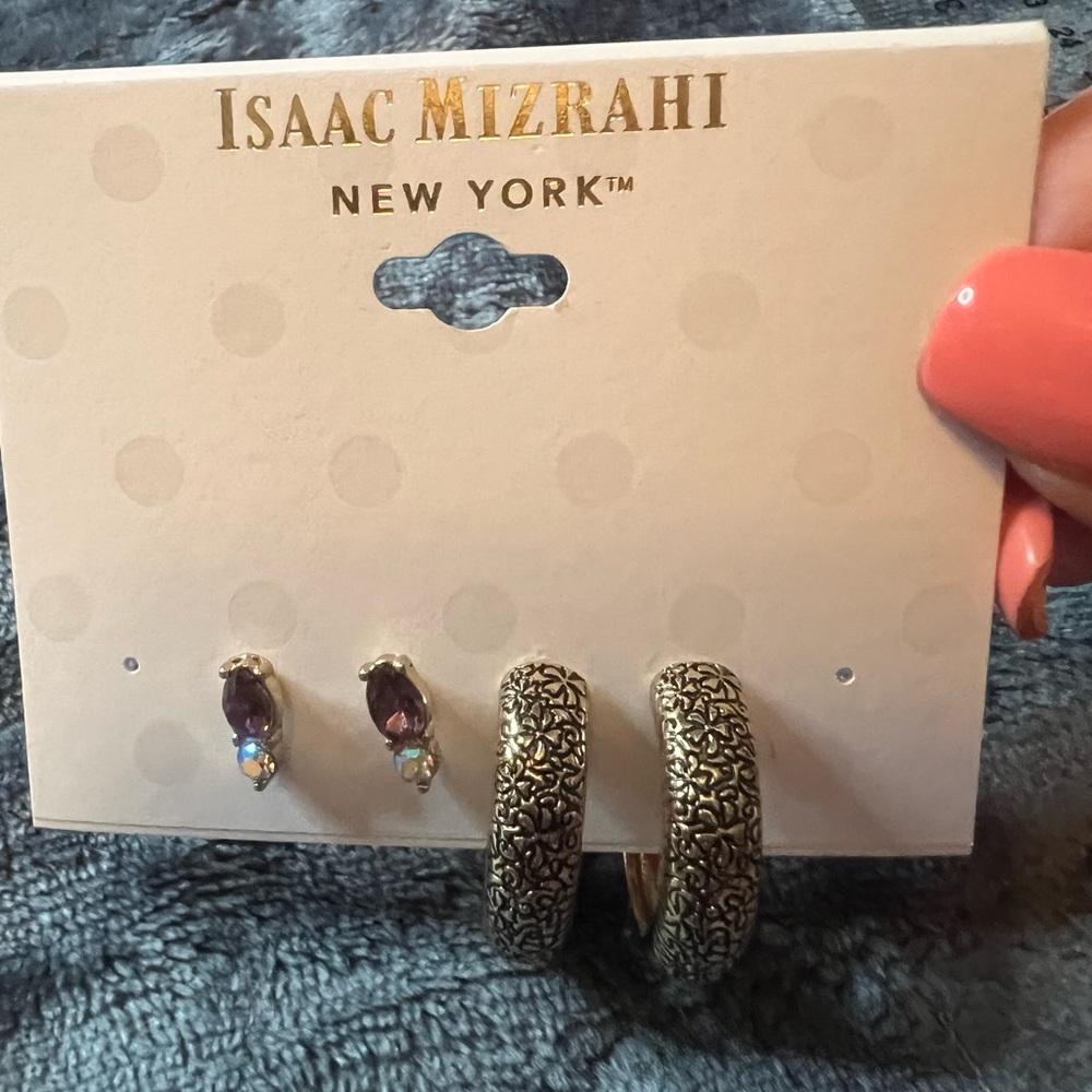 Isaac Mizrahi Gold and Purple Earring Set